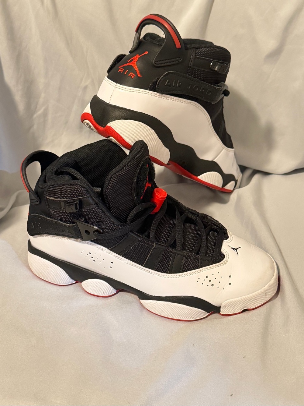 Jordan 6 Rings Kids Black White Red High-Top Basketball Sneakers